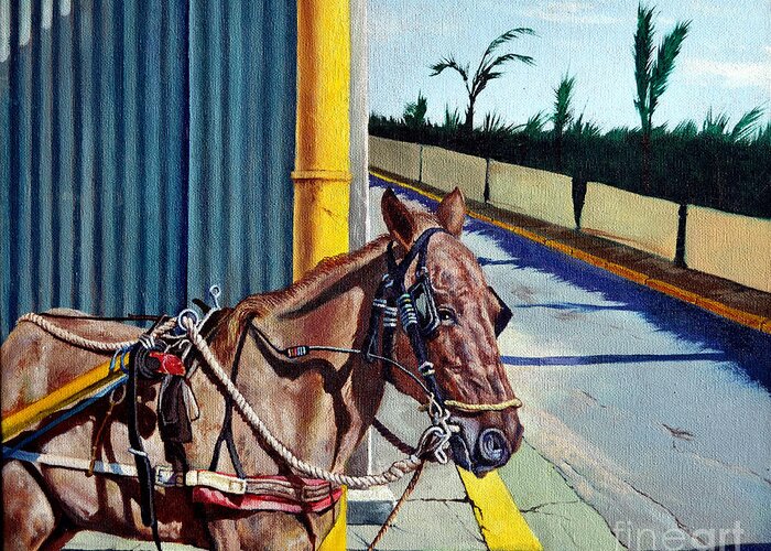 Horse Greeting Card featuring the painting Horse in Malate by Christopher Shellhammer