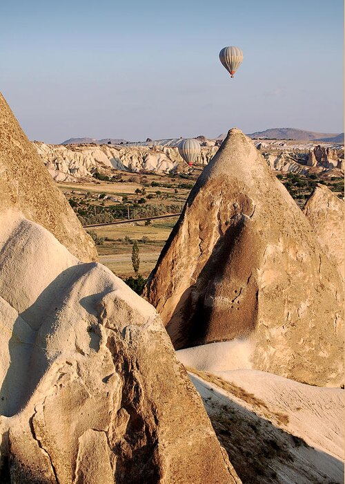 Fairy Chimneys Greeting Card featuring the photograph Hot air balloons over Cappadocia by RicardMN Photography