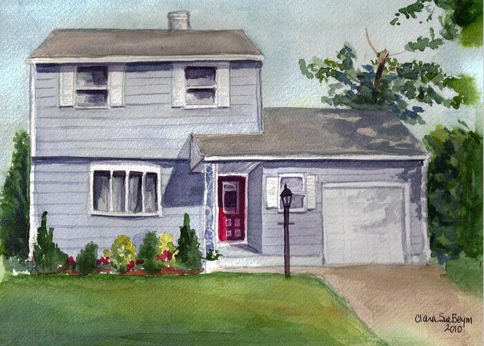 House Portrait Greeting Card featuring the painting House on my street by Clara Sue Beym