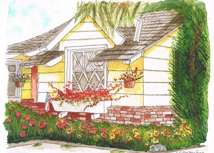 Outdoors Greeting Card featuring the painting House with garden in Bel Air - Hollywood Hills - California by Carlos G Groppa