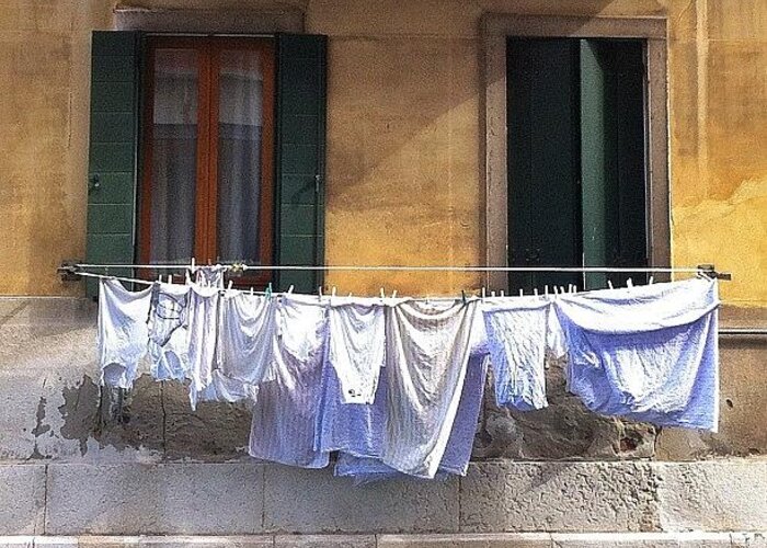 Tomboyinvenice Greeting Card featuring the photograph How To Dry Clothes In Venice by Francesca Sara