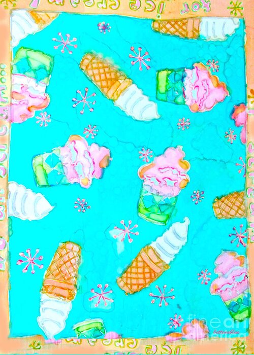 Batik Greeting Card featuring the painting Ice Cream I Scream by Beth Saffer