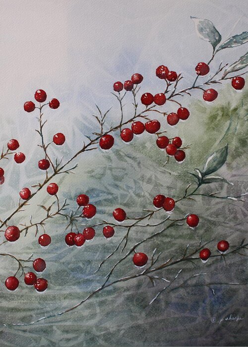 Wintry Greeting Card featuring the painting Iced Holly by Patsy Sharpe