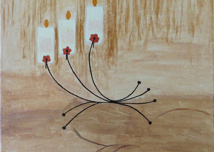 Candles Illuminating The Area On Beautiful Candlestand Greeting Card featuring the painting Illumination by Sonali Gangane