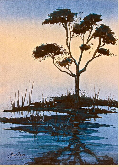 Tree Greeting Card featuring the painting In a Mellow Mood by Frank SantAgata