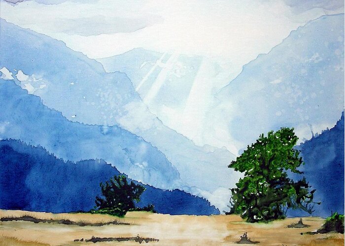 Mountains Greeting Card featuring the painting In All Thing's God's Glory by Tom Riggs