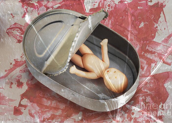 Doll Greeting Card featuring the mixed media In The Cradle by Michal Boubin