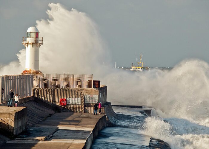 Storm Greeting Card featuring the photograph Incoming tide South Gare by Gary Eason