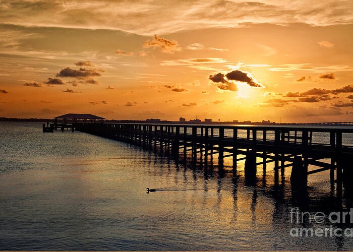 Sunset Greeting Card featuring the photograph Indian River Pier Sunset by Cheryl Davis