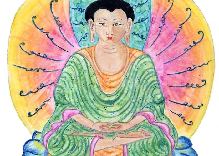 Buddha Greeting Card featuring the drawing Ink Buddha I by Suzan Sommers