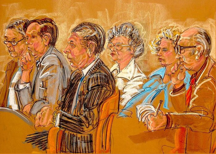 Drawings Greeting Card featuring the painting Inquest Jury by Les Leffingwell