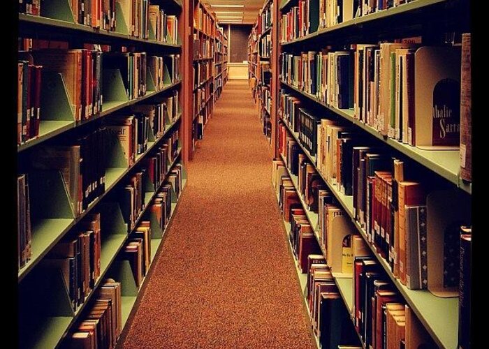 Hallway Greeting Card featuring the photograph #instagrammers #hallway #books #library by Sabrina Gamig