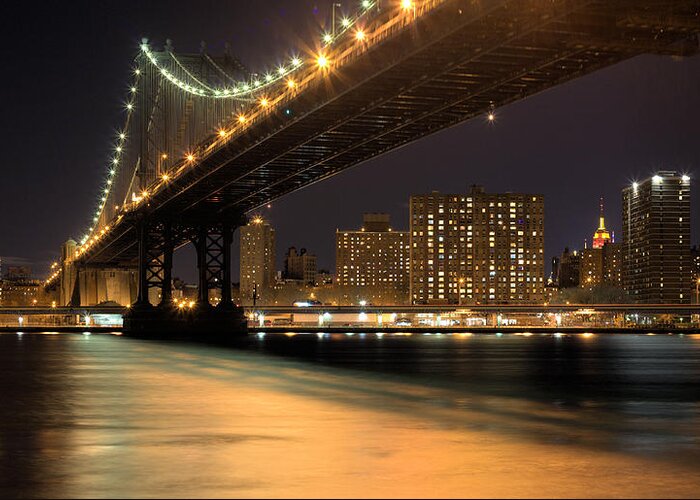  Brooklyn Bridge Greeting Card featuring the photograph Into Manhattan by JC Findley