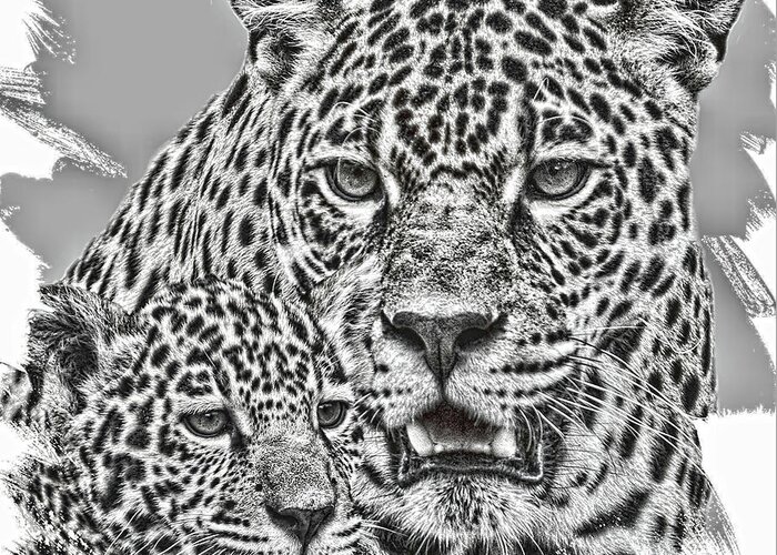 Jaguar Greeting Card featuring the digital art Jaguar Motherhood by Larry Linton