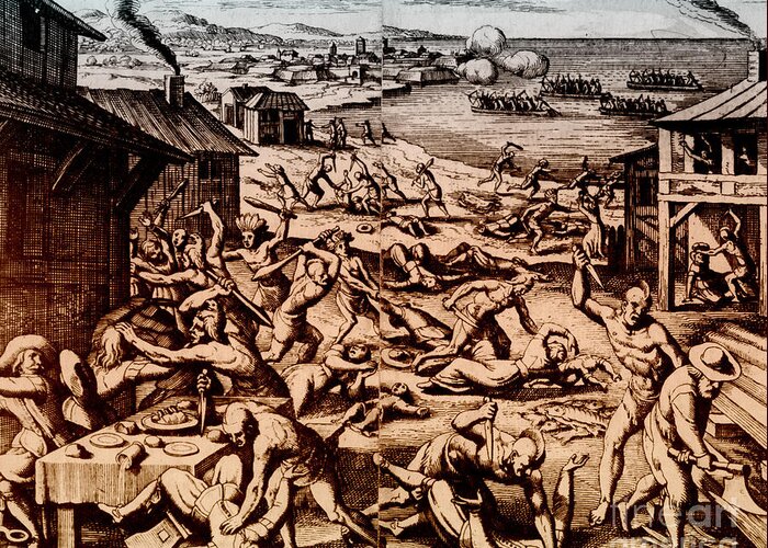 History Greeting Card featuring the photograph Jamestown Massacre, 1622 by Photo Researchers