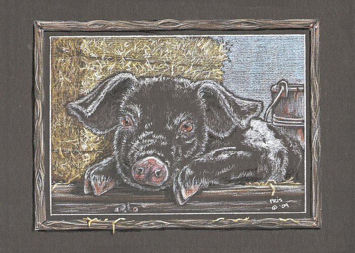 Farm Greeting Card featuring the drawing Jan's Baby by Pris Hardy