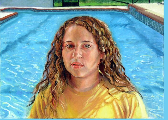  Greeting Card featuring the painting Jeannie at the Pool by Nancy Tilles