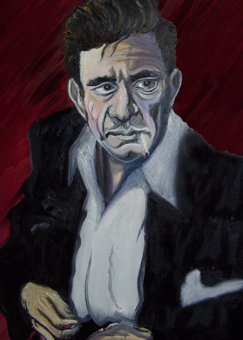 Cash Greeting Card featuring the painting Johnny Cash by David Fossaceca
