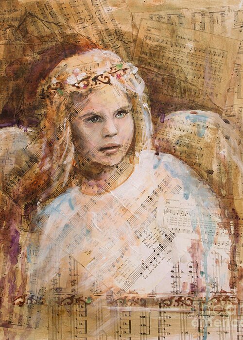 Child Angel Greeting Card featuring the mixed media Joy to the world by Susan Bradbury