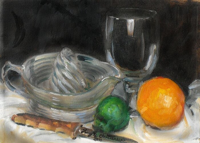 Original Oil Paintings Greeting Card featuring the painting Juice Anyone by Larry Christensen