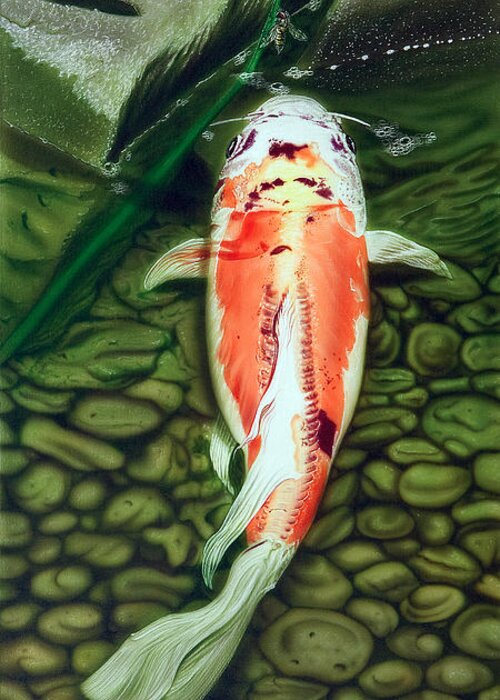 Koi Fish Greeting Card featuring the painting Just One Bite by Dan Menta