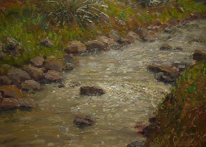 Impressionist Greeting Card featuring the painting Kaikorai Stream After Rain by Terry Perham