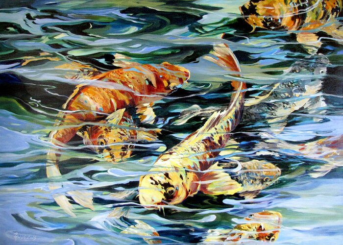 Koi Greeting Card featuring the painting Kaleidoscope Koi by Rae Andrews