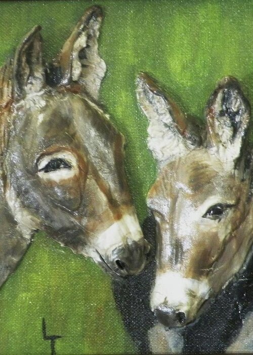 Donkeys Greeting Card featuring the relief Kate and Tom Donkeys by Lorrie T Dunks