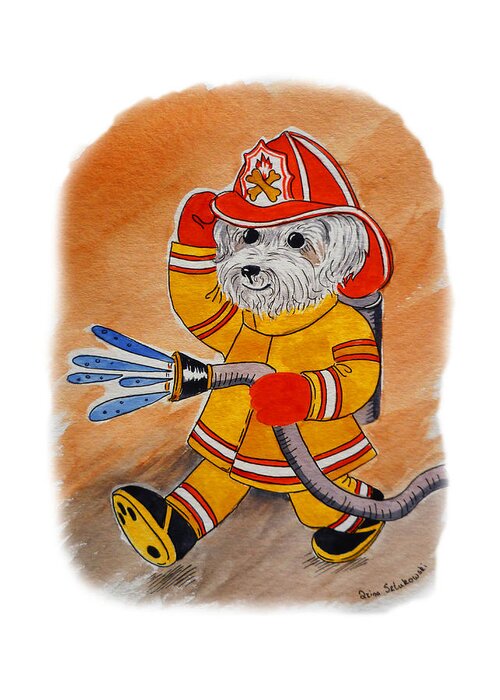 Dog Greeting Card featuring the painting Kids Art FireDog Firefighter by Irina Sztukowski