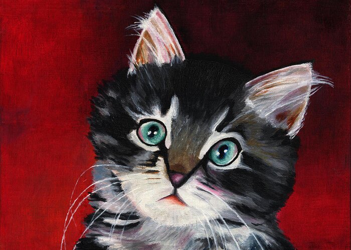 Kitten Greeting Card featuring the painting Kitten in Red by Vic Ritchey