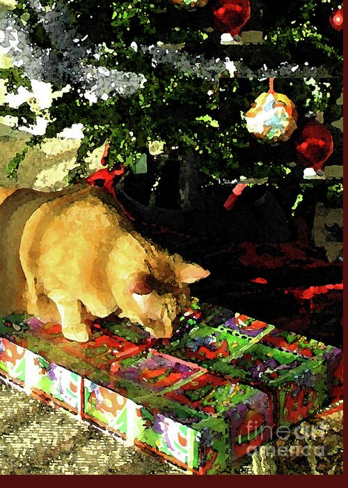 Christmas Card Greeting Card featuring the digital art Kitty's Christmas by Karen Francis