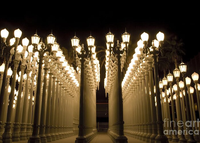 Light Greeting Card featuring the photograph LACMA Light Exhibit in LA by Micah May