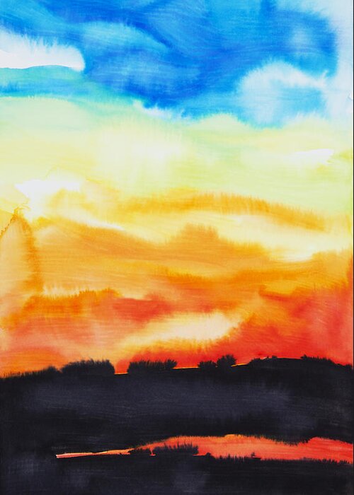 Abstract Greeting Card featuring the painting Lake of Fire by Tara Thelen
