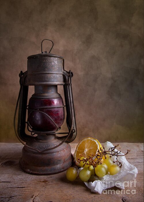 Still Greeting Card featuring the photograph Lamp and Fruits by Nailia Schwarz