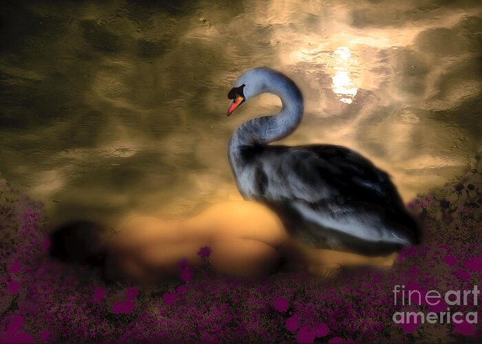 Leda Greeting Card featuring the digital art Leda and The Swan by Rosa Cobos