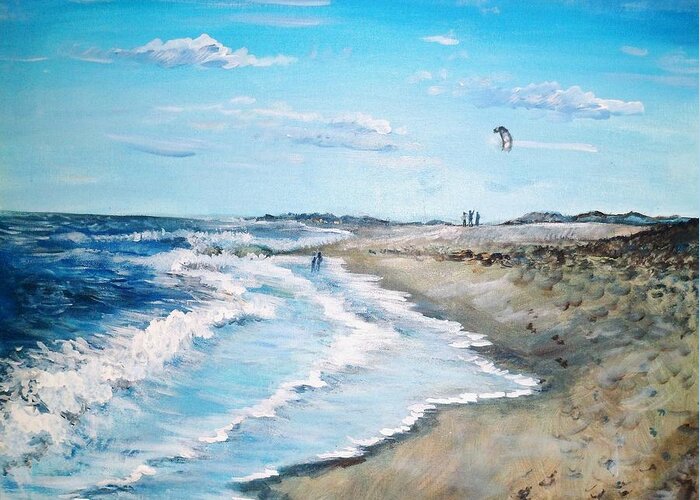 Beach Greeting Card featuring the painting Lets Go Fly A Kite by Shana Rowe Jackson