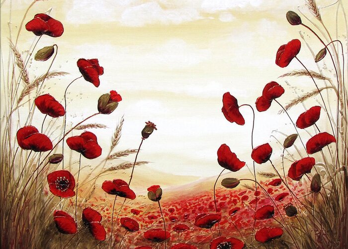  Greeting Card featuring the painting Let's Run Through the Poppy Field by Amanda Dagg