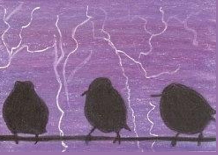 Birds Greeting Card featuring the drawing Light Show at Purple Dawn - ACEO by Ana Tirolese
