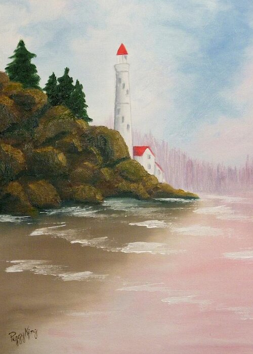 Lighthouse Greeting Card featuring the painting Lighthouse by Peggy King