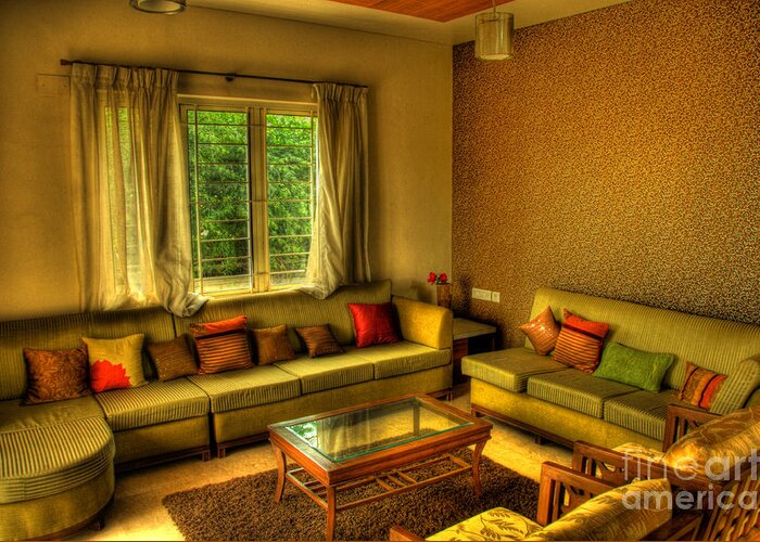 Living Room Greeting Card featuring the photograph Living Room by Charuhas Images