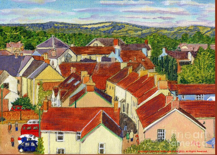 Painting Llandovery Roof Tops Greeting Card featuring the painting Painting Llandovery Roof Tops by Edward McNaught-Davis