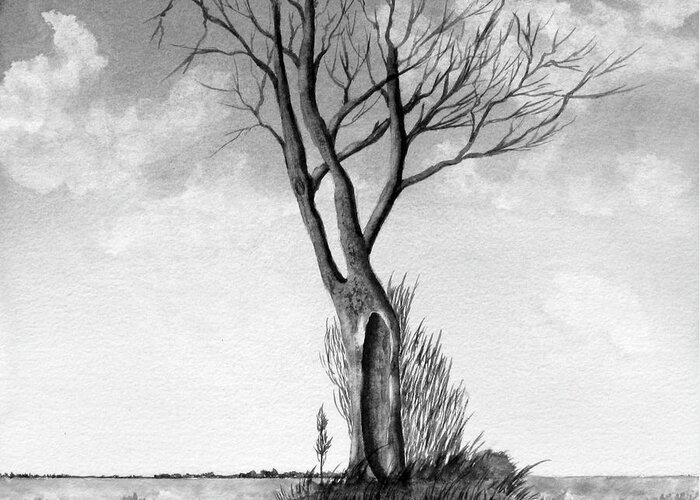 Tree Greeting Card featuring the painting Lone tree on the prairie by Richard Stedman