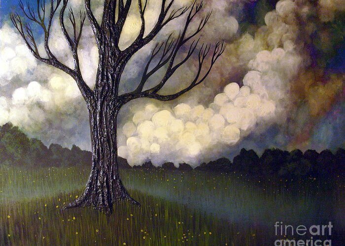 Tree Greeting Card featuring the painting Lonsome tree 0001 by Monica Furlow