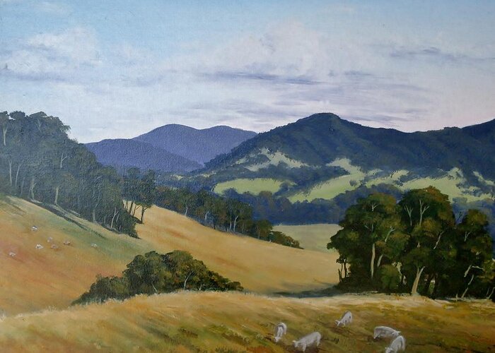 Acrylic Greeting Card featuring the painting Looking south from Foxground by Anne Gardner