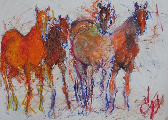 Wild Horse Greeting Card featuring the painting Los 4 Amigos by Elizabeth Parashis