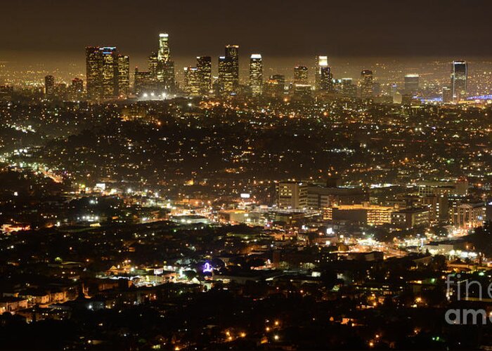 Los Angeles Greeting Card featuring the photograph Los Angeles City View At Night by Bob Christopher