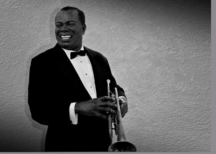 Louis Armstrong Greeting Card featuring the photograph Louis Armstrong BW by David Dehner