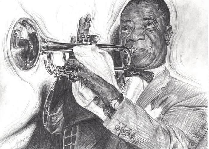 Satchmo Greeting Card featuring the drawing Louis Armstrong by Michael Morgan