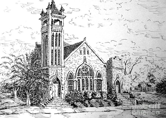 Pen & Ink Greeting Card featuring the drawing Louisianna Church 1 by Gretchen Allen