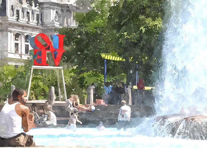 Love Park Greeting Card featuring the digital art Love Park in the Summertime by Andrew Dinh